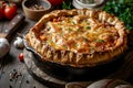 Delicious Chicago Deep-Dish Pizza Pie with Melted Cheese, Sausage, and Fresh Tomato Sauce, Culinary Delight in Every Slice