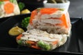 Delicious chicken aspic with vegetables on plate, closeup Royalty Free Stock Photo