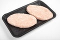 Raw delicious chicken cutlet in package. on a white background. Royalty Free Stock Photo