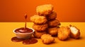 Delicious Chicken Nuggets and BBQ Sauce Food Combination Horizontal Illustration.
