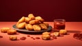 Delicious Chicken Nuggets and BBQ Sauce Food Combination Horizontal Illustration.