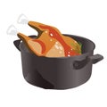 Delicious chicken in the pan. Vector icon food