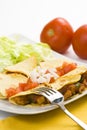 Delicious chicken quesadilla and fresh vegetables Royalty Free Stock Photo