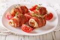 Delicious Chicken rolls with cheese and bacon close-up. horizontal Royalty Free Stock Photo