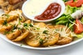 Delicious Chicken rolls with cheese and bacon on a plate close-up. horizontal Royalty Free Stock Photo