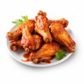 Delicious Chicken Wings In Sauce On White Plate - Stock Photo Royalty Free Stock Photo