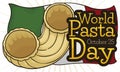 Italian Flag and Chifferi Rigati ready for World Pasta Day, Vector Illustration