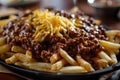 Delicious chili cheese fries on a plate Royalty Free Stock Photo