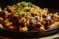 Delicious chili cheese fries on a plate Royalty Free Stock Photo