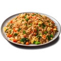 Delicious Chinese Egg Fried Rice with Vegetables on a Plate.