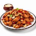 Delicious Chinese Kung Pao Chicken on a Plate for Your Next Recipe Book Cover. Royalty Free Stock Photo