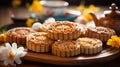 Delicious Chinese Mooncakes on Selective Focus Background