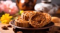Delicious Chinese Mooncakes on Selective Focus Background