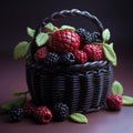 Delicious Chocolate Basket With Berries And Leaves