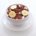 Delicious chocolate breakfast cereal with banana