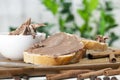 delicious chocolate butter and white bread , close up Royalty Free Stock Photo