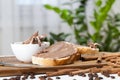 delicious chocolate butter and white bread , close up Royalty Free Stock Photo