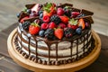 Delicious Chocolate Cake Adorned with Fresh Berries Royalty Free Stock Photo