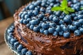 Delicious Chocolate Cake Adorned with Fresh Blueberries Royalty Free Stock Photo