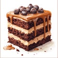 Delicious Chocolate Cake with Caramel Drizzle and Chocolate Topping - Illustration Royalty Free Stock Photo