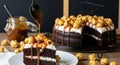 Delicious Chocolate Cake with Caramel and Popcorn Topping Royalty Free Stock Photo