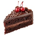 delicious chocolate cake with cherry isolated.
