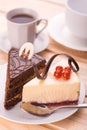 Delicious chocolate cake and cup of coffee Royalty Free Stock Photo