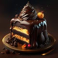 Delicious chocolate cake on dark background. 3d rendering, 3d illustration. AI Generated dessert ai
