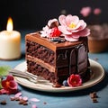 Delicious chocolate cake with flower. generative AI