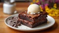 Delicious chocolate cake on plate on table in cafe