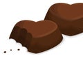 Delicious chocolate candies with heart shape and one half bitten, Vector illustration