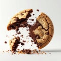 Delicious Chocolate Chip Cookie Broken in Half on White Background Macro Shot Royalty Free Stock Photo