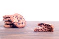 Delicious chocolate chip cookies on the board side view Royalty Free Stock Photo