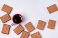 Delicious Chocolate Chip Cookies and Cup of Coffee Background Tasty Dessert for Coffee or Tea Top View Flat Lay Royalty Free Stock Photo