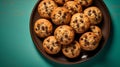 Delicious Chocolate Chip Cookies On Teal Background Royalty Free Stock Photo
