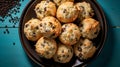 Delicious Chocolate Chip Muffins On Retrocore Blue Table Royalty Free Stock Photo