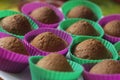 Delicious chocolate cupcakes in small baskets Royalty Free Stock Photo