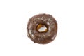 Delicious chocolate donut isolated on white background. No shadow.