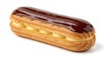 Delicious chocolate eclair pastry with glossy icing on white background Royalty Free Stock Photo