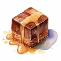 Delicious Chocolate Fudge Cake With Caramel Glaze - Watercolor Illustration Royalty Free Stock Photo