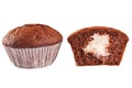 Chocolate muffin with cream filling isolated on white background Royalty Free Stock Photo