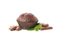 Delicious chocolate and muffin isolated on background Royalty Free Stock Photo