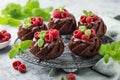 Delicious chocolate muffins with chocolate topping and fresh raspberry Royalty Free Stock Photo