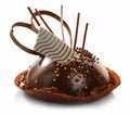 Delicious chocolate pastry with decoration isolated