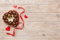 Delicious chocolate pralines in red box for Valentine's Day. Heart shaped box of chocolates top view with copy space Royalty Free Stock Photo