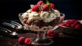 Delicious Chocolate Raspberry Parfait With Whipped Cream And Raspberries