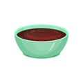 Delicious chocolate sauce in ceramic dip bowl. Homemade syrup made from cacao. Good for pancakes, ice-cream and other