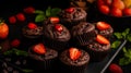 Delicious chocolate strawberry cupcakes on black background Royalty Free Stock Photo