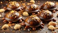 Delicious chocolate turtle candies decorated with nuts and caramel shells. Generative AI Royalty Free Stock Photo