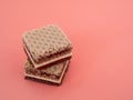 Delicious chocolate wafers with hazelnuts on a pink background. Royalty Free Stock Photo